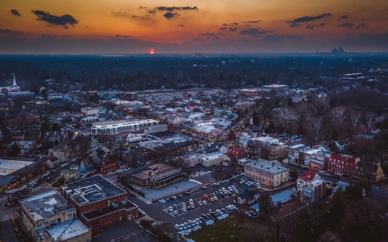 A shot of a beautiful sunset showing the community of Haddonfield, NJ where we offer Home Cleaning Services
